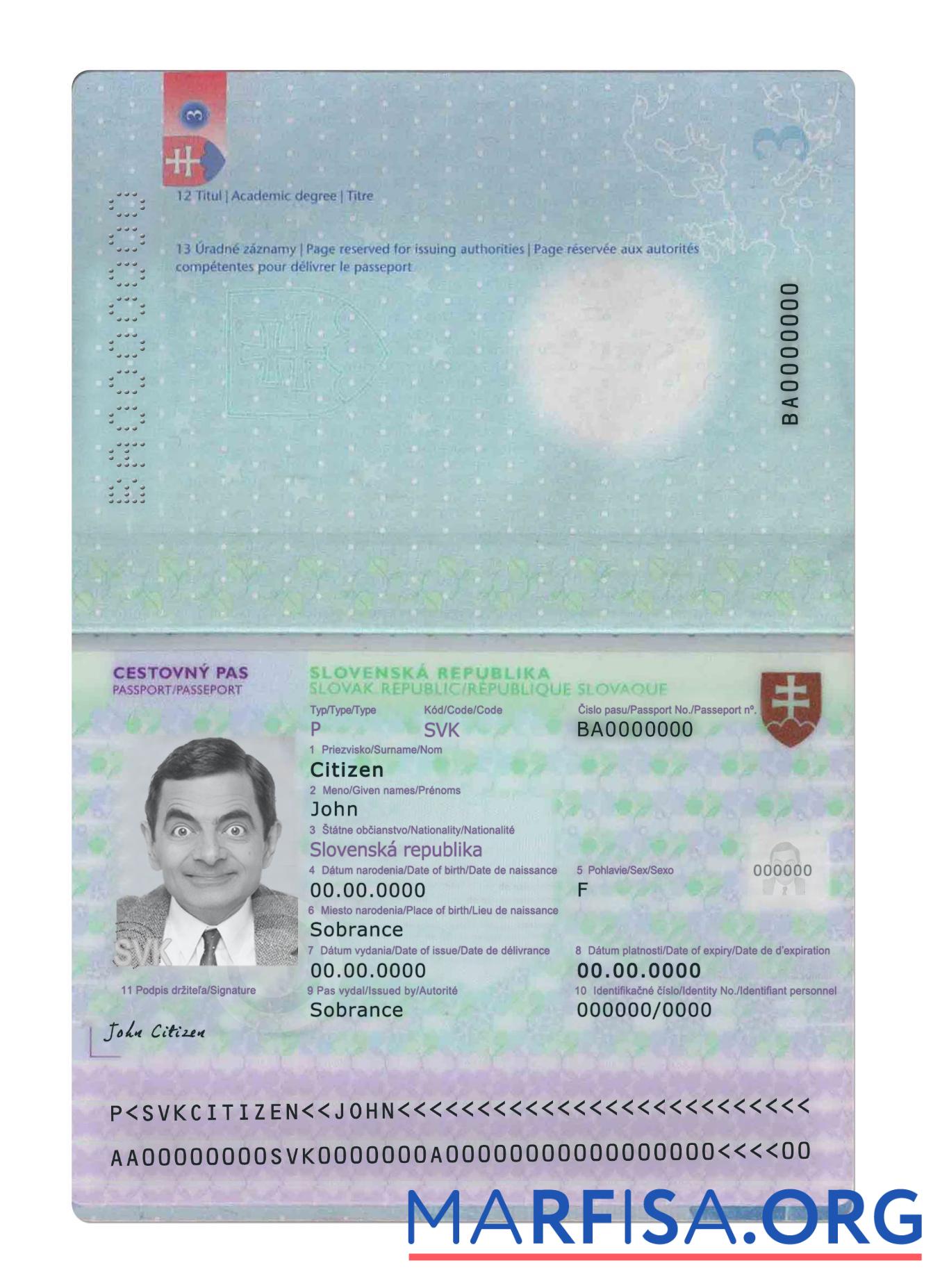 Blank Slovakia passport version 3 real example